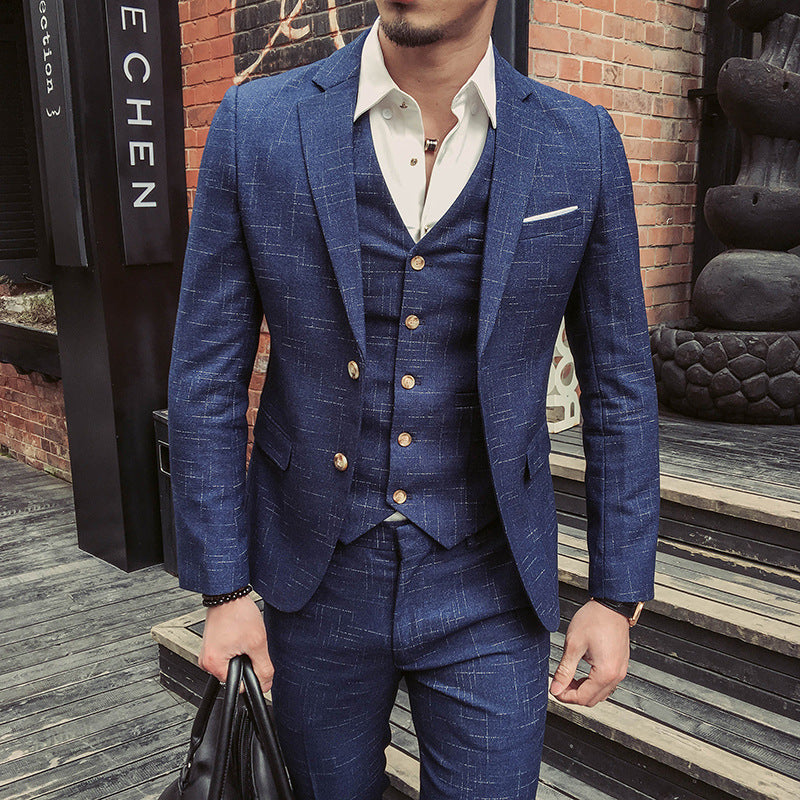 Abito da uomo slim fit a tre pezzi con stampa scozzese