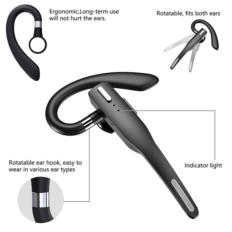 Auricolare wireless per camionisti, Bluetooth 5.1, doppio microfono, cancellazione del rumore