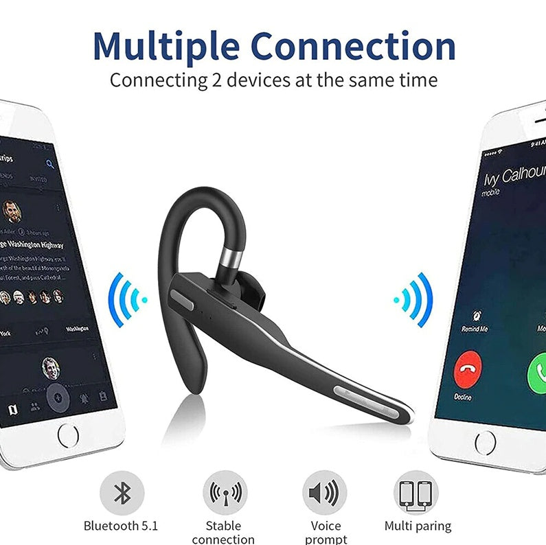 Auricolare wireless per camionisti, Bluetooth 5.1, doppio microfono, cancellazione del rumore