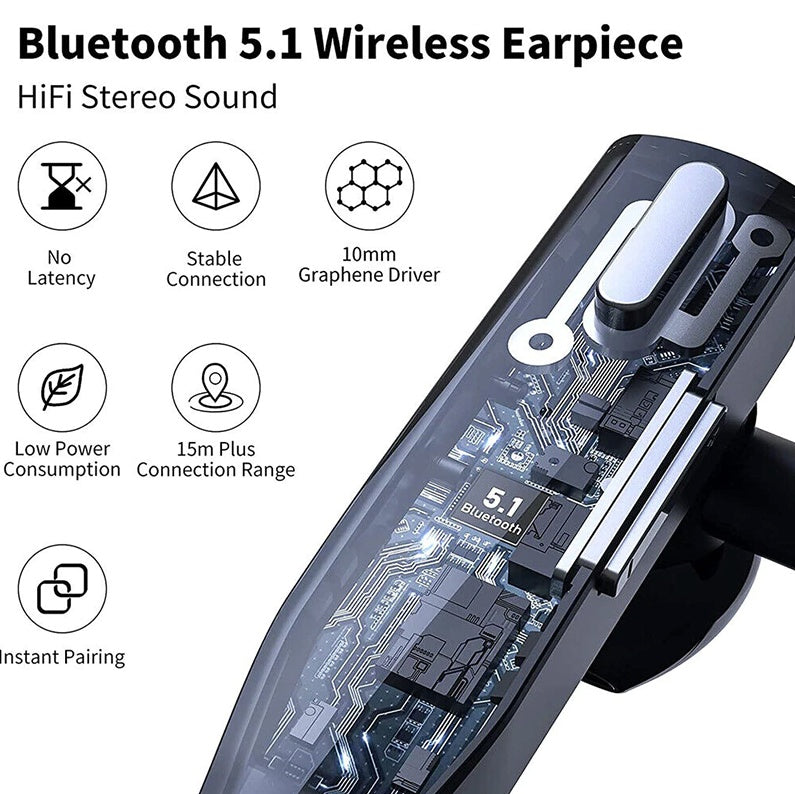 Auricolare wireless per camionisti, Bluetooth 5.1, doppio microfono, cancellazione del rumore
