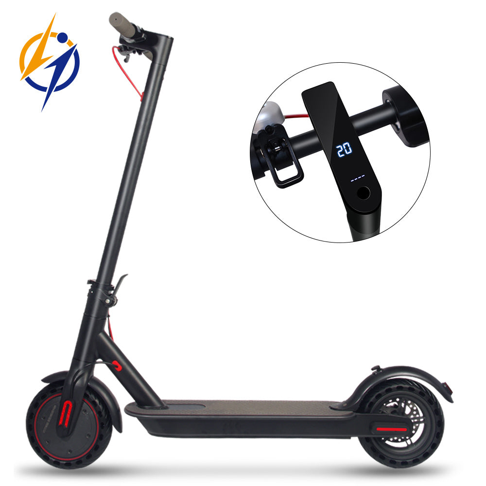 Potenza del motore dello scooter elettrico 350 W Capacità della batteria 36 V 10,4 Ah Dimensioni pneumatici 8'5 pollici Velocità massima 25-30 km Trasporto su strada 30-35 km