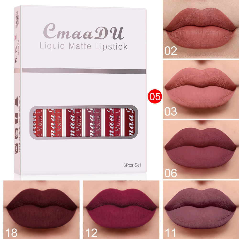 6 confezioni di rossetto opaco antiaderente impermeabile e lucidalabbra a lunga durata