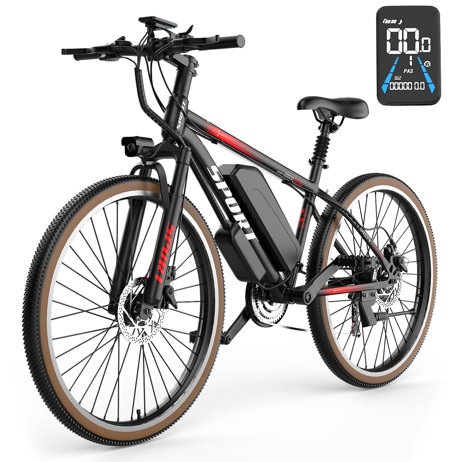 Bici elettrica per adulti, motore da 500 W, mountain bike elettrica con autonomia di 22 mph e 45 miglia, batteria rimovibile da 360 Wh, pneumatici da 26 pollici, bici elettriche per adulti per spostamenti all'aperto, cambio professionale a 7 velocità.