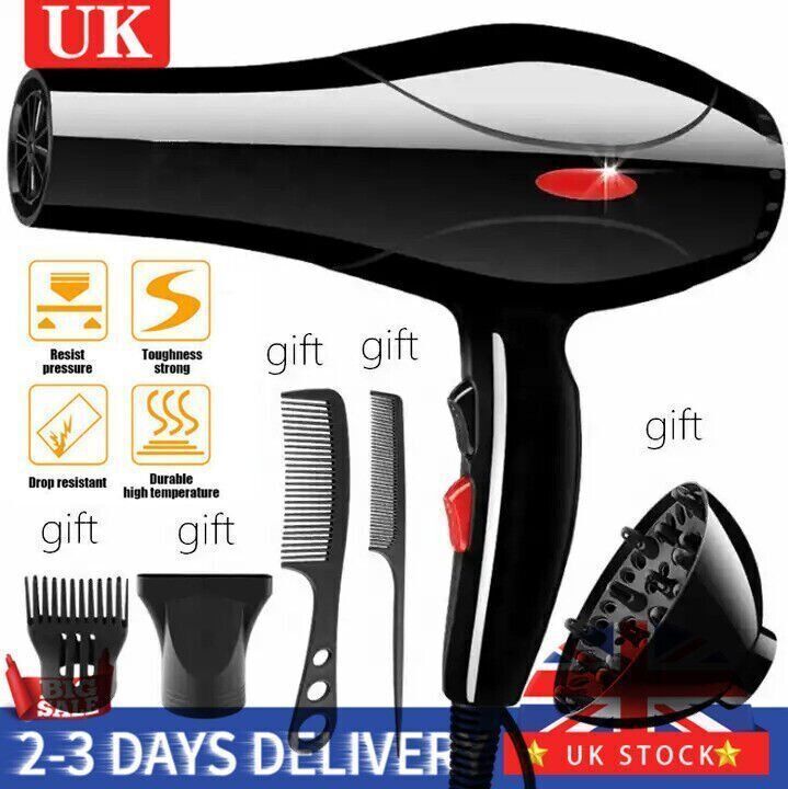 Asciugacapelli professionale da 2200 W con ugello concentratore e soffiatore Pro Salon Heat UK 