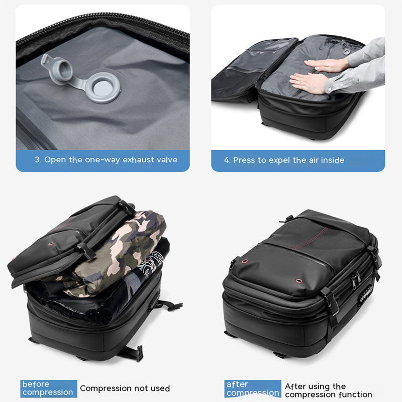 Zaino da viaggio per uomo, multifunzione, per computer, con compressione sottovuoto, di grande capacità