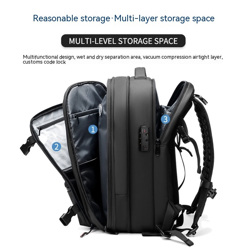 Zaino da viaggio per uomo, multifunzione, per computer, con compressione sottovuoto, di grande capacità