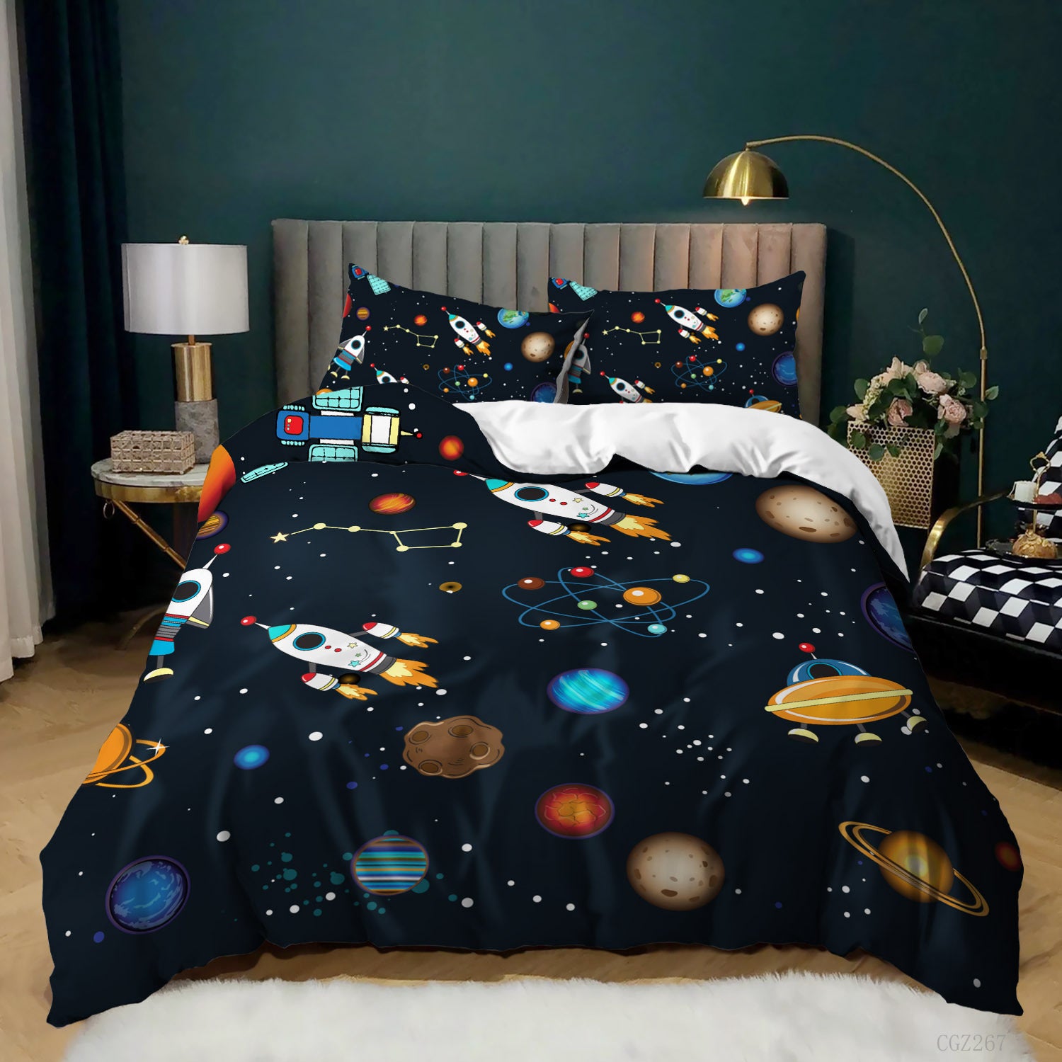Copripiumino con motivo a razzo spaziale, stampa digitale, per la camera dei bambini