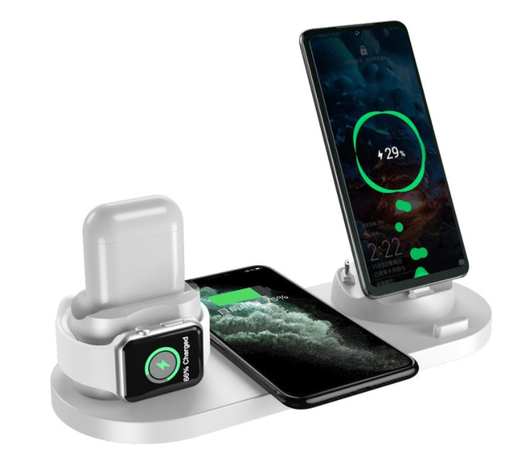 Caricabatterie wireless per iPhone, caricabatterie rapido per telefono, base di ricarica rapida per telefono e orologio, stazione di ricarica 6 in 1