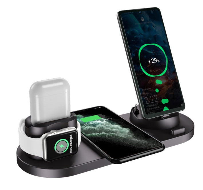 Caricabatterie wireless per iPhone, caricabatterie rapido per telefono, base di ricarica rapida per telefono e orologio, stazione di ricarica 6 in 1
