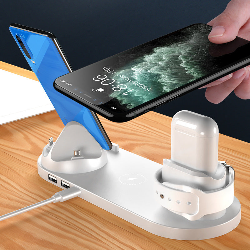 Caricabatterie wireless per iPhone, caricabatterie rapido per telefono, base di ricarica rapida per telefono e orologio, stazione di ricarica 6 in 1