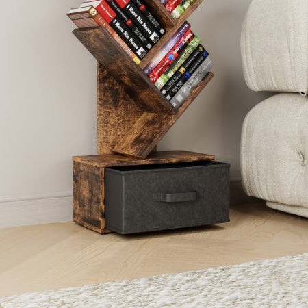Libreria ad albero a 9 ripiani con cassetti, moderna libreria ad albero, indipendente, ripiani organizer per ufficio, soggiorno, camera da letto, marrone rustico