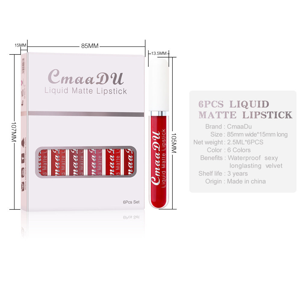 6 confezioni di rossetto opaco antiaderente impermeabile e lucidalabbra a lunga durata