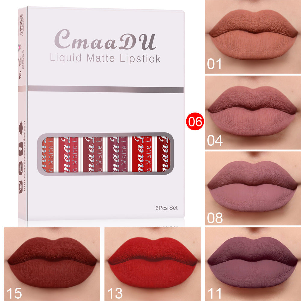 6 confezioni di rossetto opaco antiaderente impermeabile e lucidalabbra a lunga durata